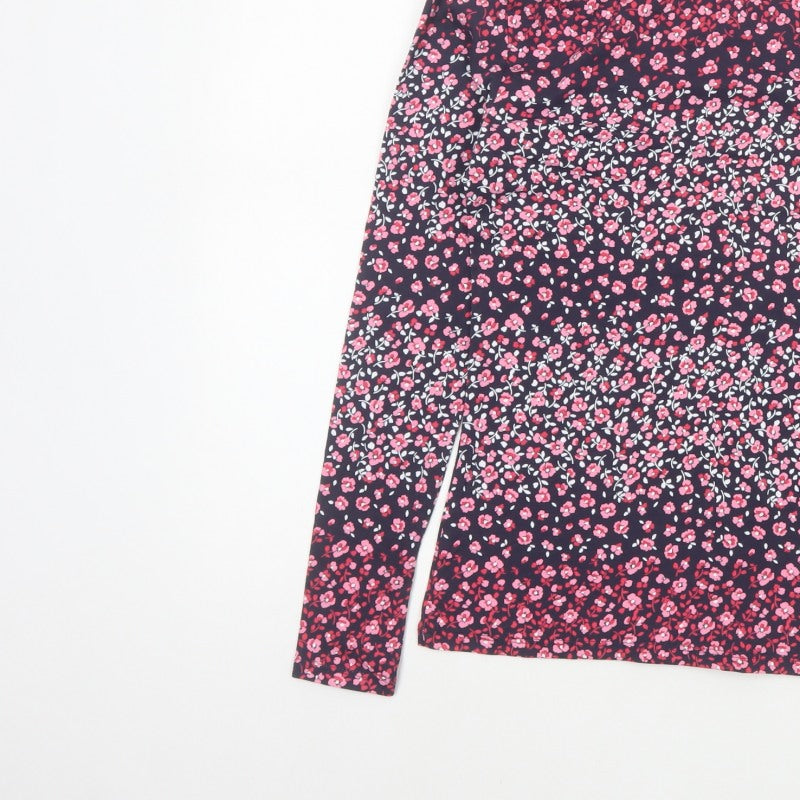 Marks & Spencer Women's Black Pink Floral Stretch Jersey Top UK 6