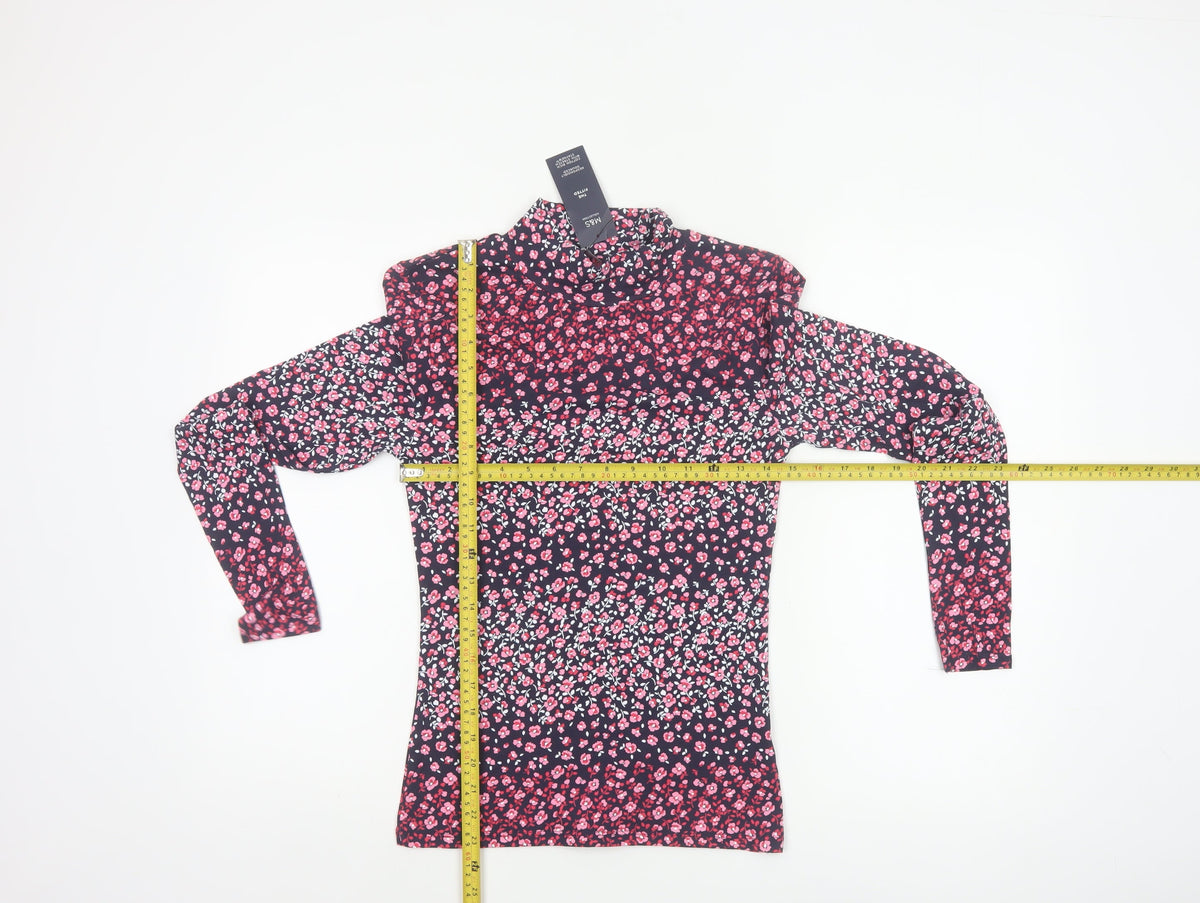 Marks & Spencer Women's Black Pink Floral Stretch Jersey Top UK 6