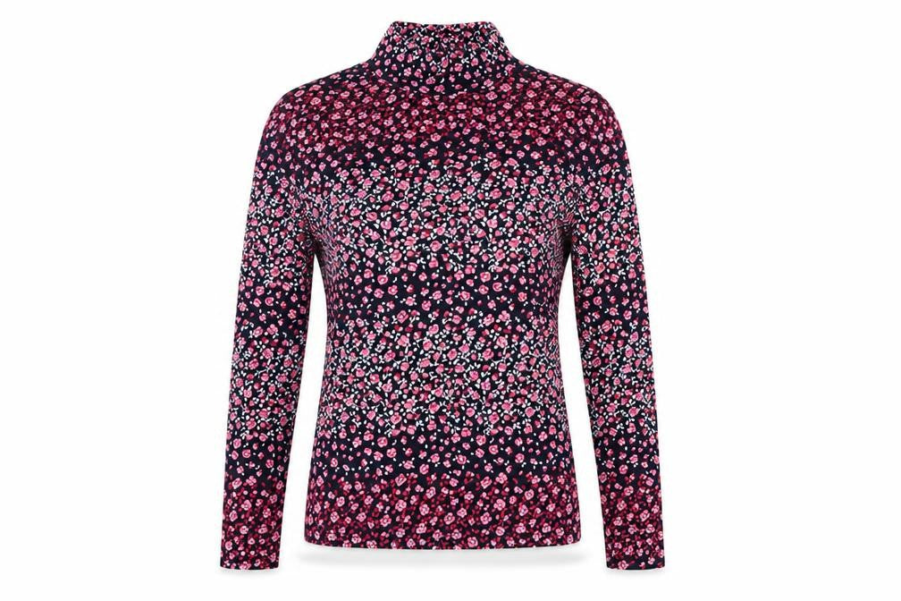 Marks & Spencer Women's Black Pink Floral Stretch Jersey Top UK 6
