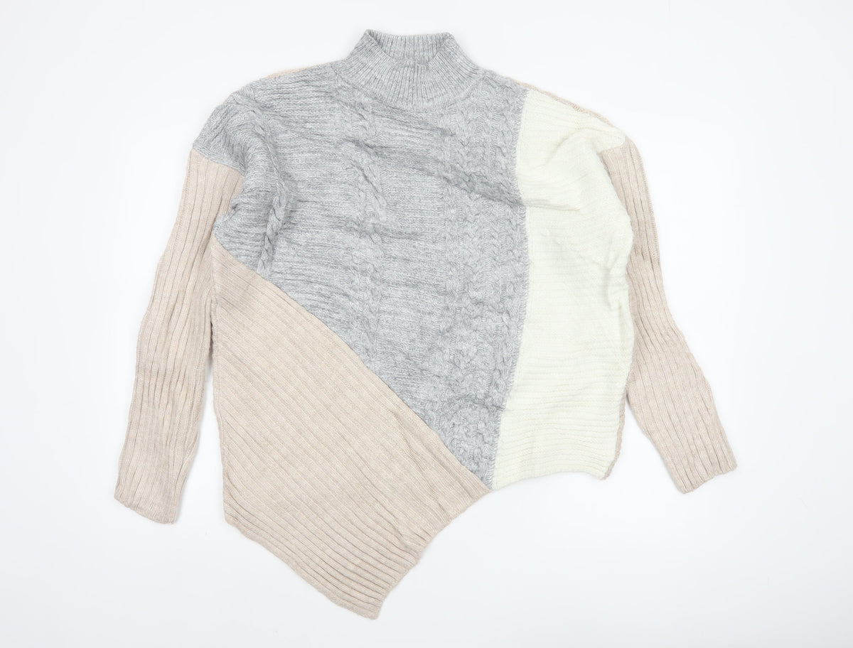 River Island Women’s Multicoloured Cable Knit High Neck Jumper Size 14