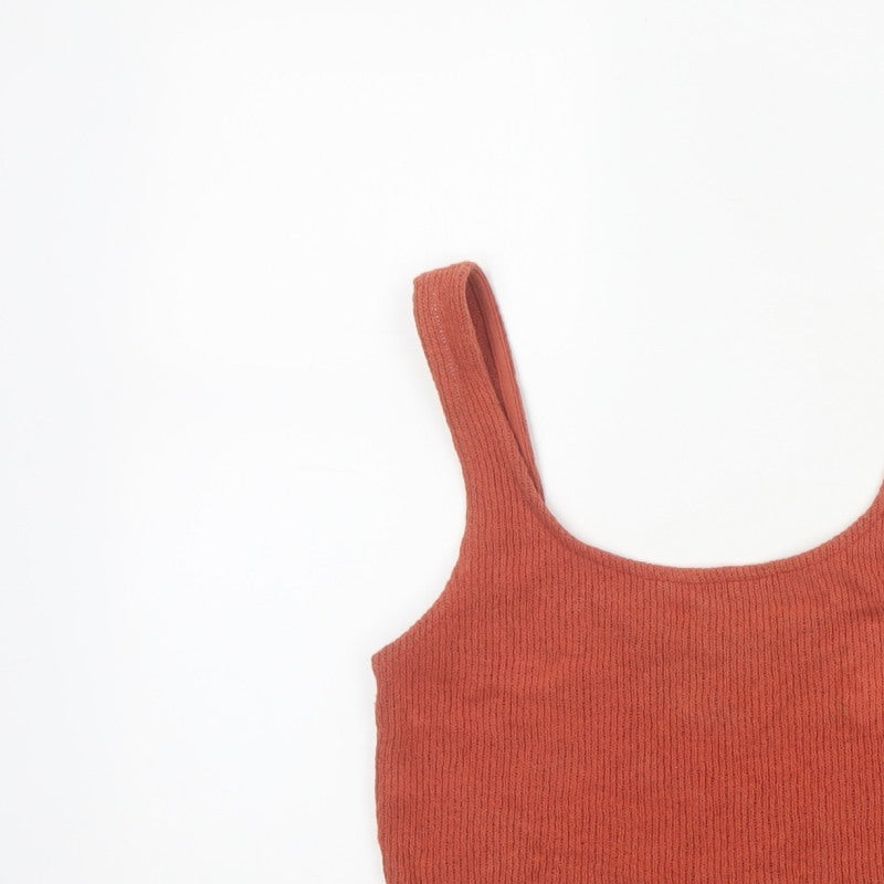 Zara Trafaluc Women Orange S Cropped Ribbed Scoop Neck Tank Top