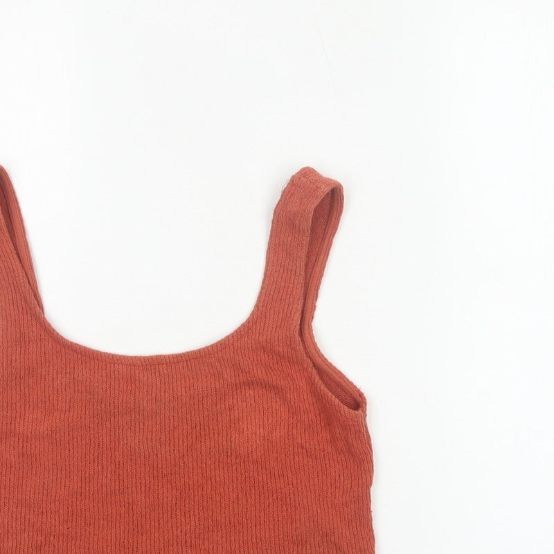 Zara Trafaluc Women Orange S Cropped Ribbed Scoop Neck Tank Top