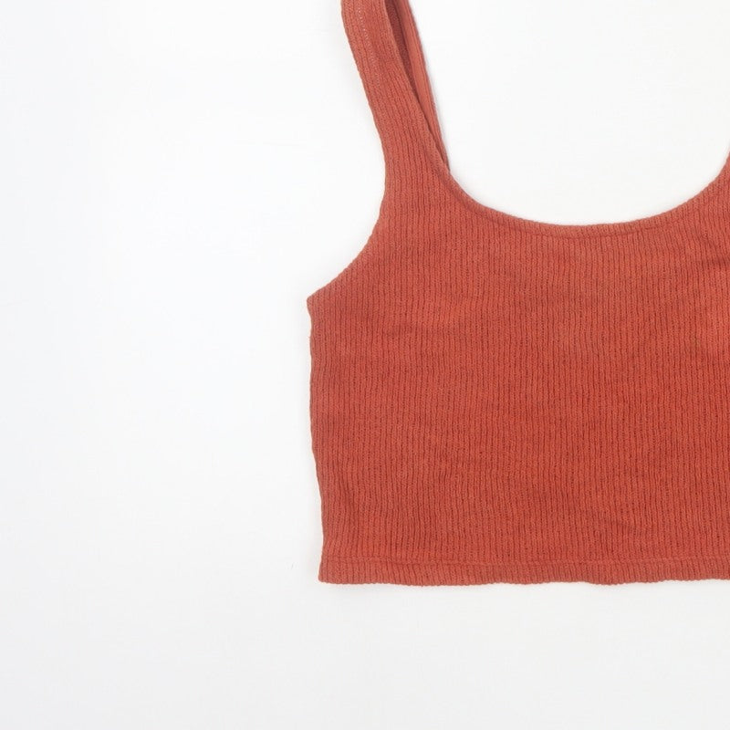 Zara Trafaluc Women Orange S Cropped Ribbed Scoop Neck Tank Top
