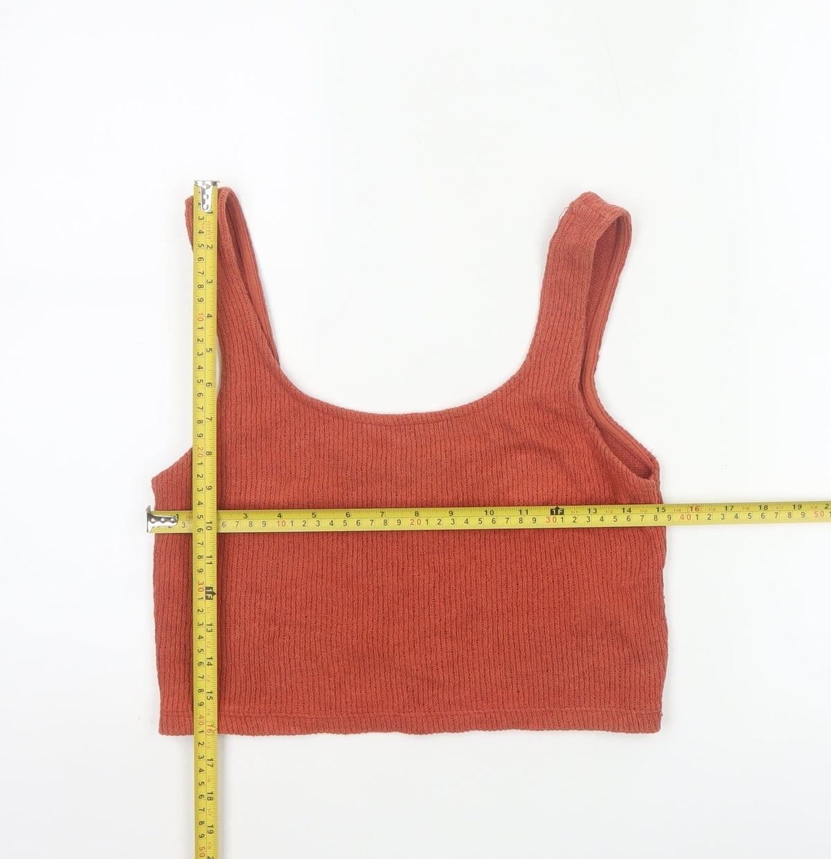 Zara Trafaluc Women Orange S Cropped Ribbed Scoop Neck Tank Top