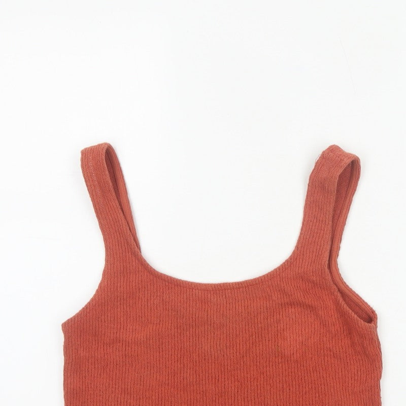 Zara Trafaluc Women Orange S Cropped Ribbed Scoop Neck Tank Top