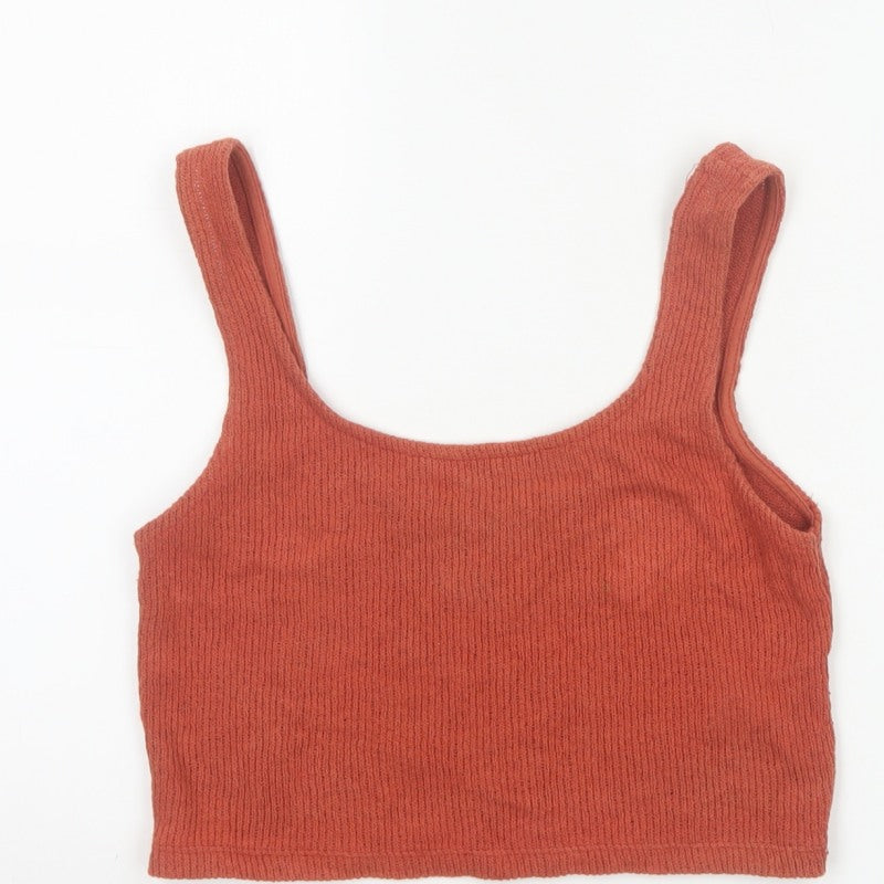 Zara Trafaluc Women Orange S Cropped Ribbed Scoop Neck Tank Top
