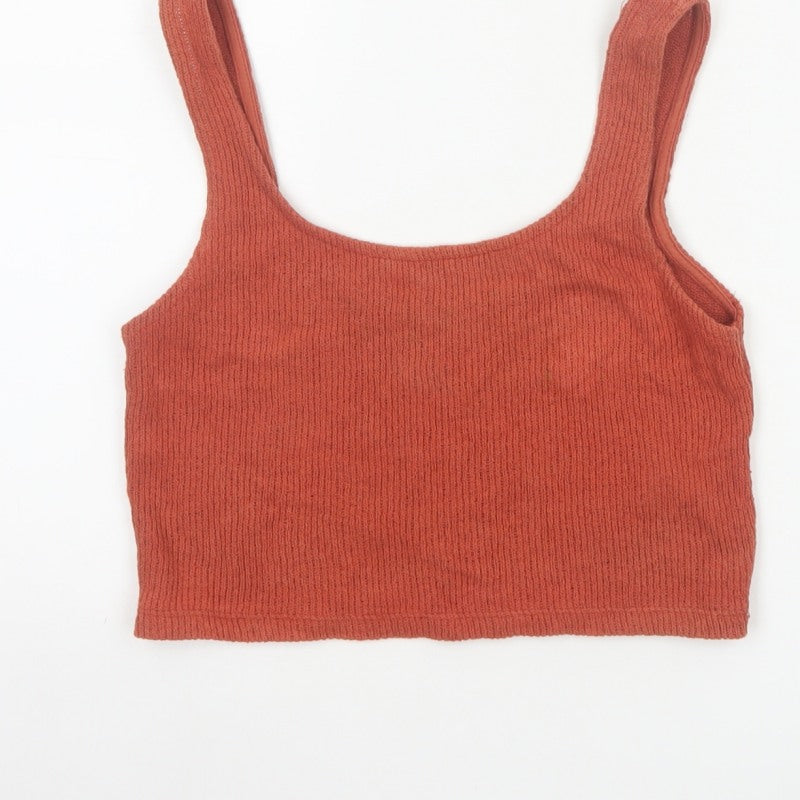 Zara Trafaluc Women Orange S Cropped Ribbed Scoop Neck Tank Top