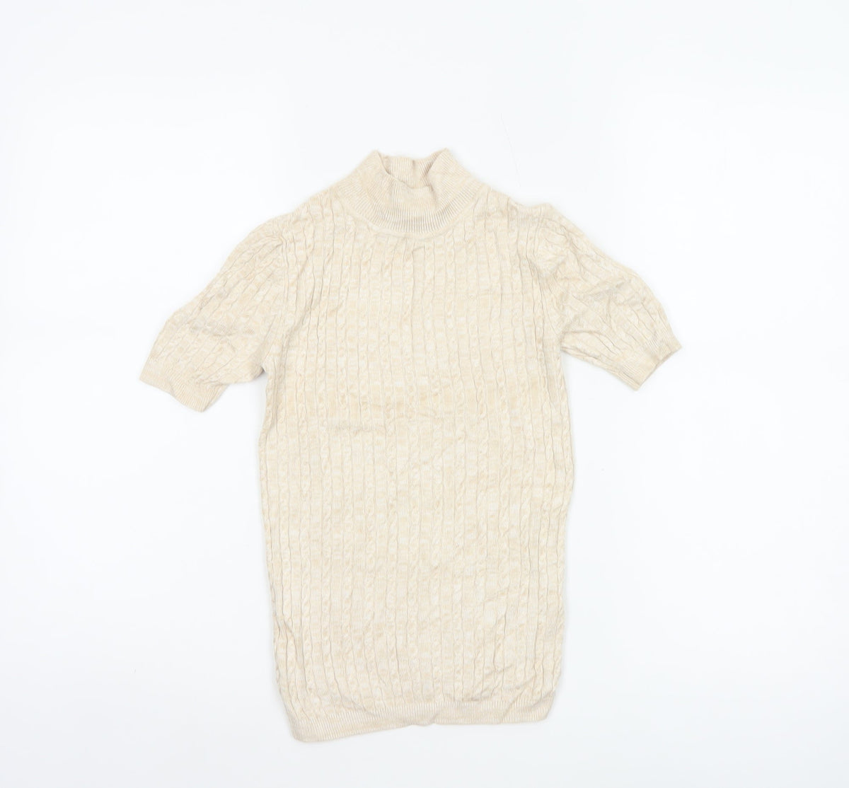 Miss Selfridge Women Ivory UK 6 Cable Knit Mock Neck Short Sleeve Tunic Jumper