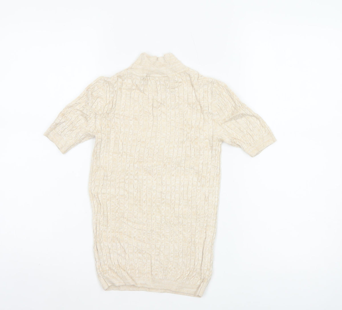 Miss Selfridge Women Ivory UK 6 Cable Knit Mock Neck Short Sleeve Tunic Jumper