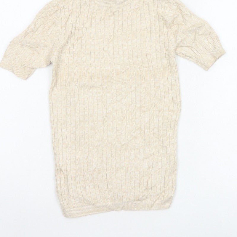 Miss Selfridge Women Ivory UK 6 Cable Knit Mock Neck Short Sleeve Tunic Jumper