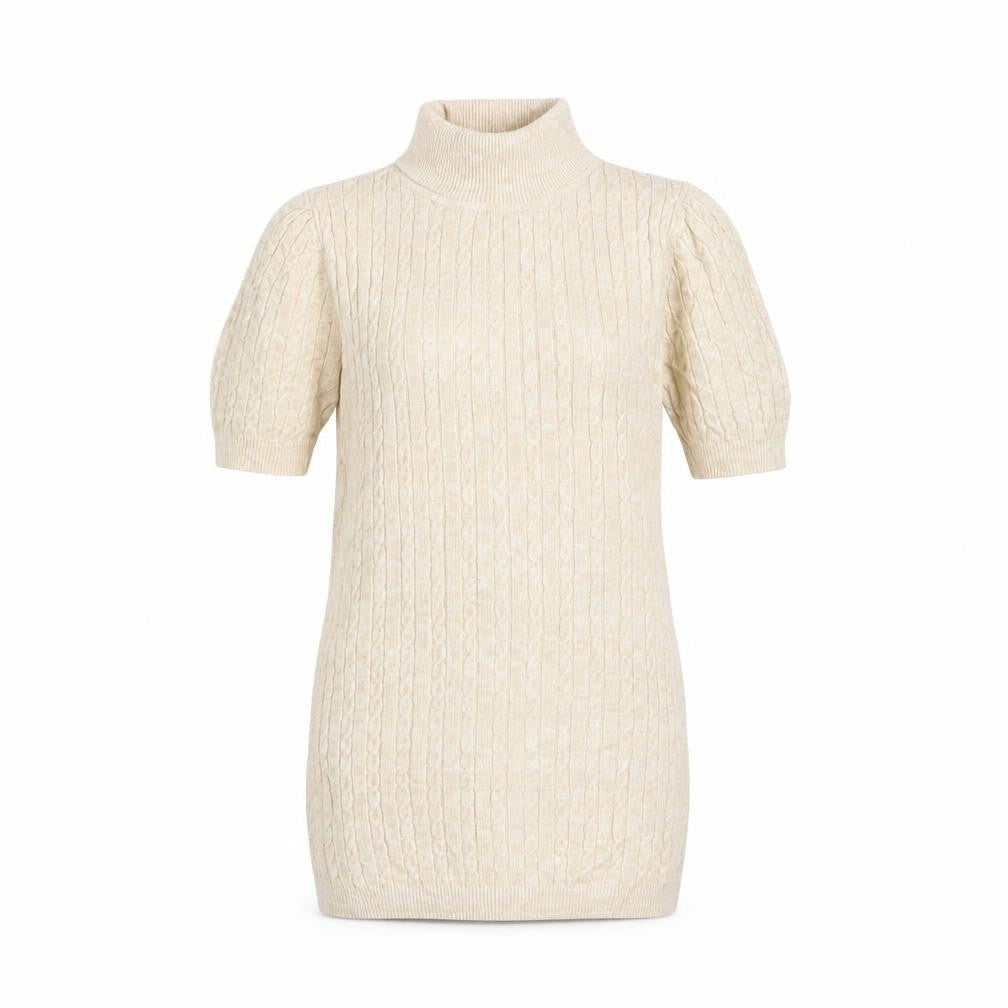 Miss Selfridge Women Ivory UK 6 Cable Knit Mock Neck Short Sleeve Tunic Jumper