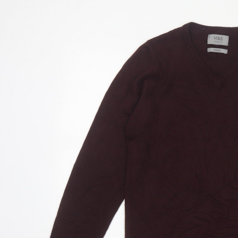 Marks and Spencer Men Brown Small V-Neck Fine Knit Pullover Jumper