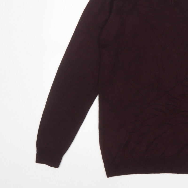 Marks and Spencer Men Brown Small V-Neck Fine Knit Pullover Jumper