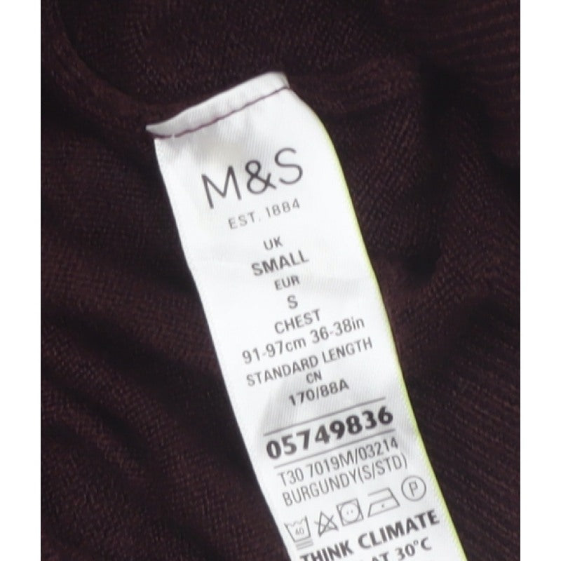Marks and Spencer Men Brown Small V-Neck Fine Knit Pullover Jumper