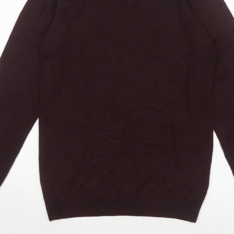 Marks and Spencer Men Brown Small V-Neck Fine Knit Pullover Jumper
