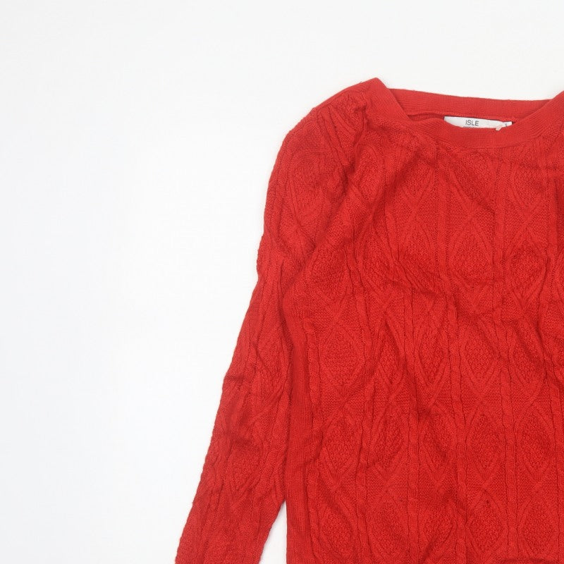 Isle Essentials Women’s Red Size 10 Cable-Knit Crew Neck Jumper