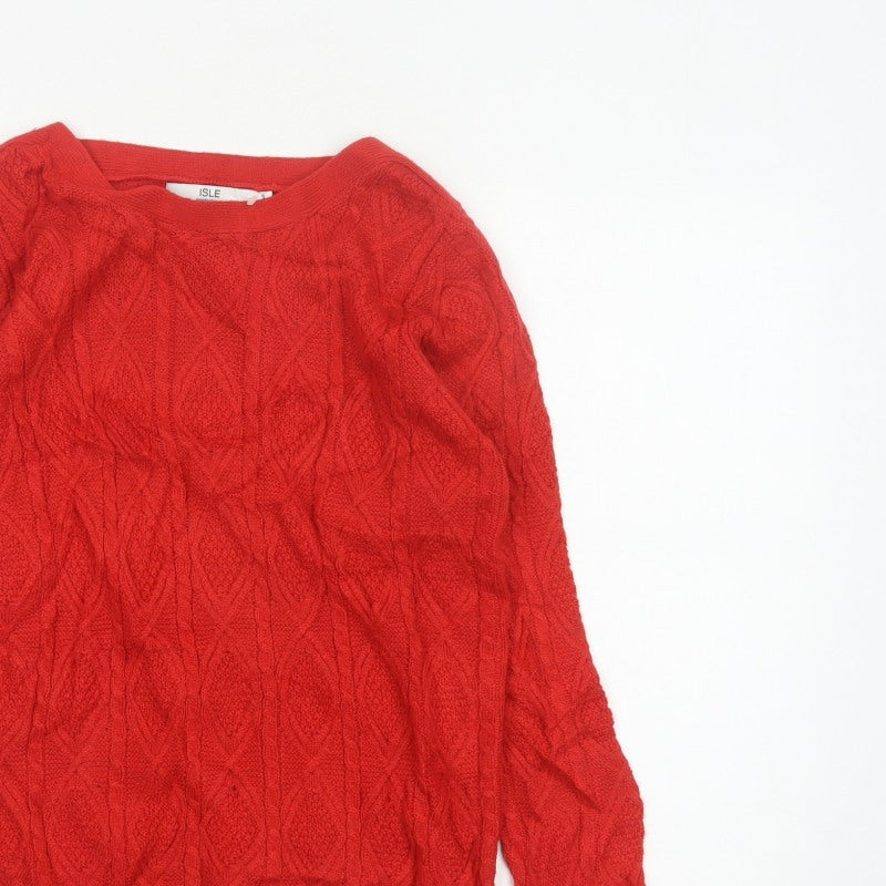 Isle Essentials Women’s Red Size 10 Cable-Knit Crew Neck Jumper
