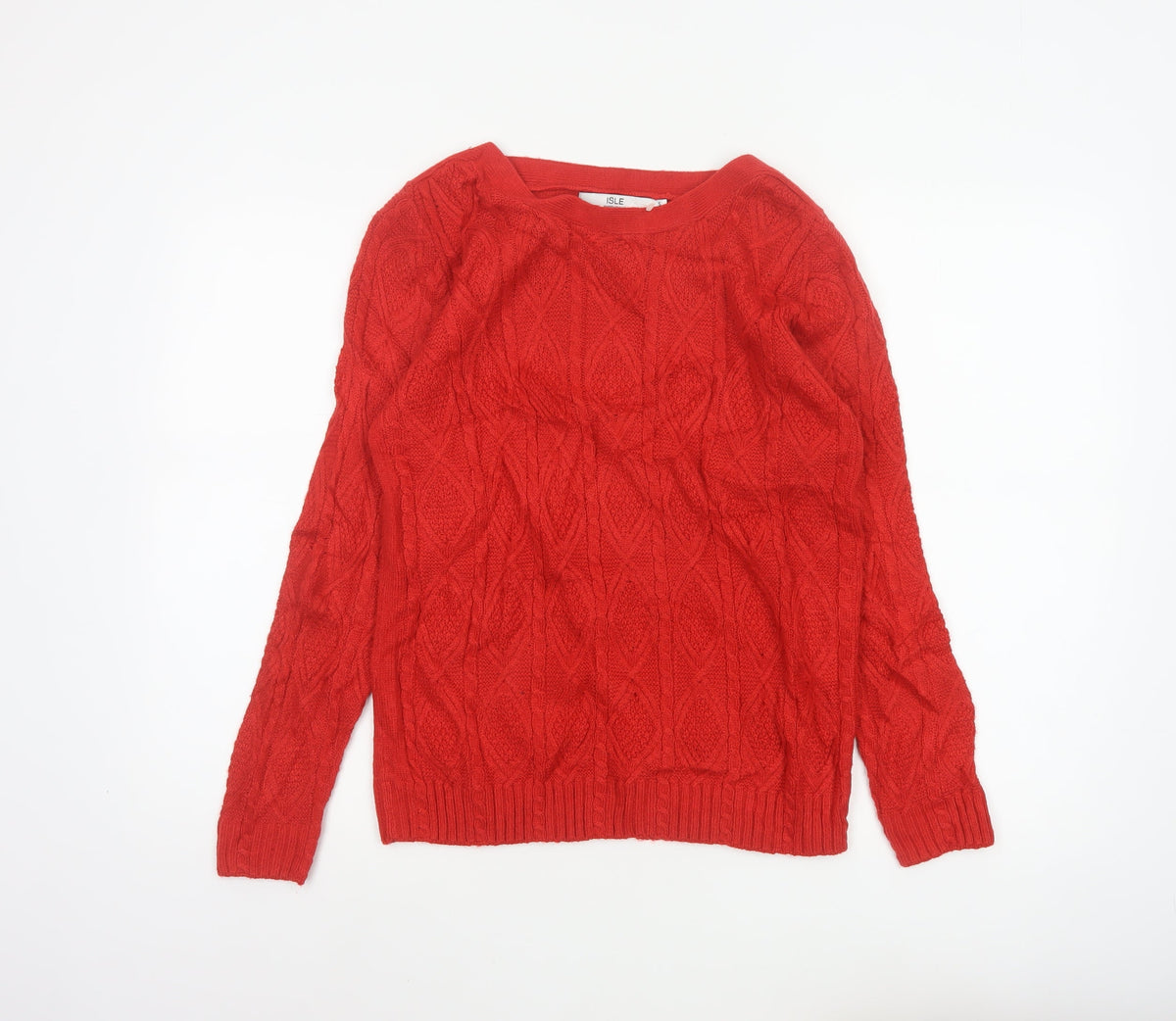 Isle Essentials Women’s Red Size 10 Cable-Knit Crew Neck Jumper