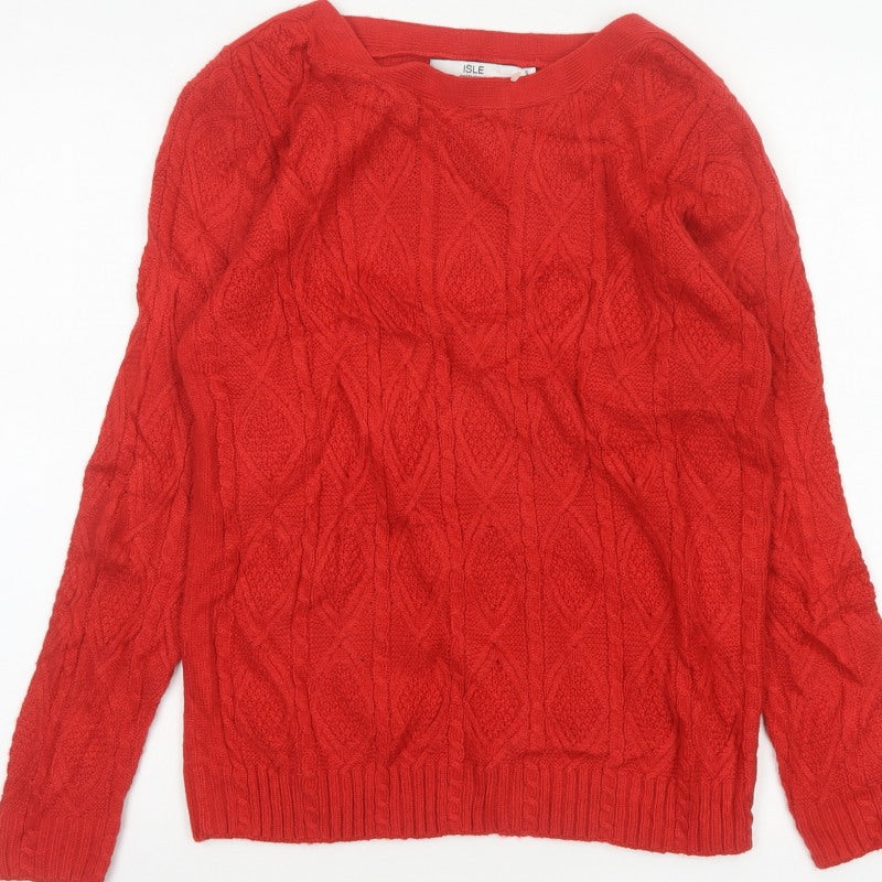 Isle Essentials Women’s Red Size 10 Cable-Knit Crew Neck Jumper