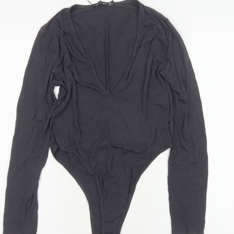 I Saw It First Women’s Black UK 12 Long Sleeve V-Neck Bodysuit
