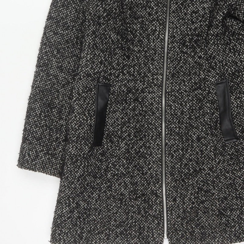Papaya Women’s Black Herringbone Faux Fur Collar Zip Coat UK 10