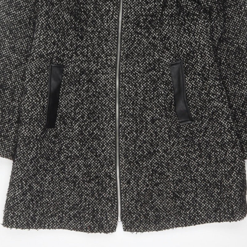 Papaya Women’s Black Herringbone Faux Fur Collar Zip Coat UK 10
