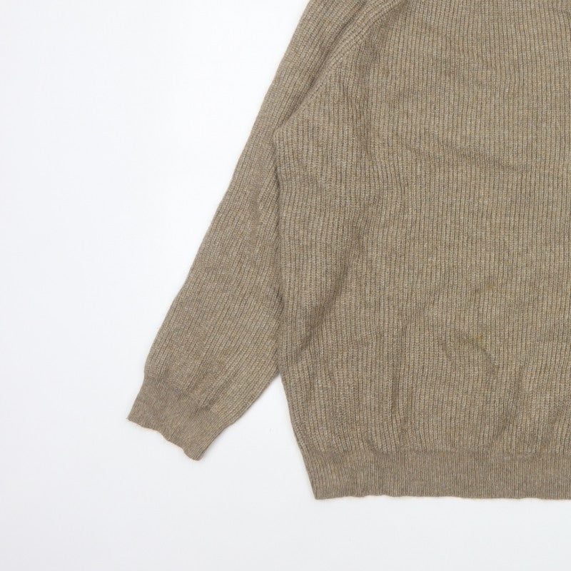 Marks and Spencer Men's Beige 2XL Pullover Crew Neck Ribbed Jumper