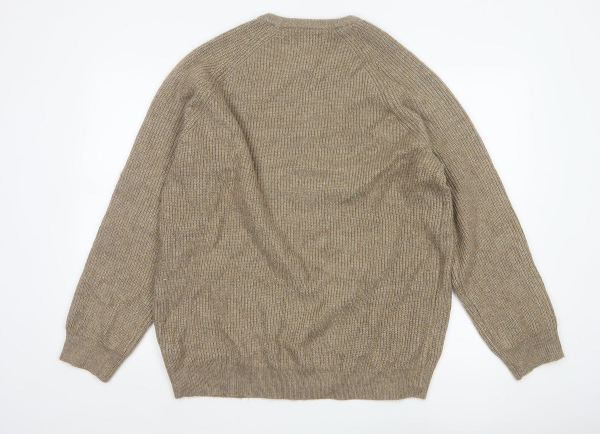 Marks and Spencer Men's Beige 2XL Pullover Crew Neck Ribbed Jumper
