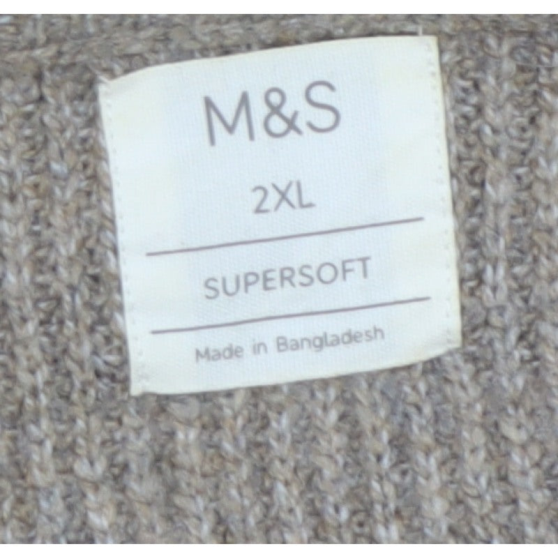 Marks and Spencer Men's Beige 2XL Pullover Crew Neck Ribbed Jumper