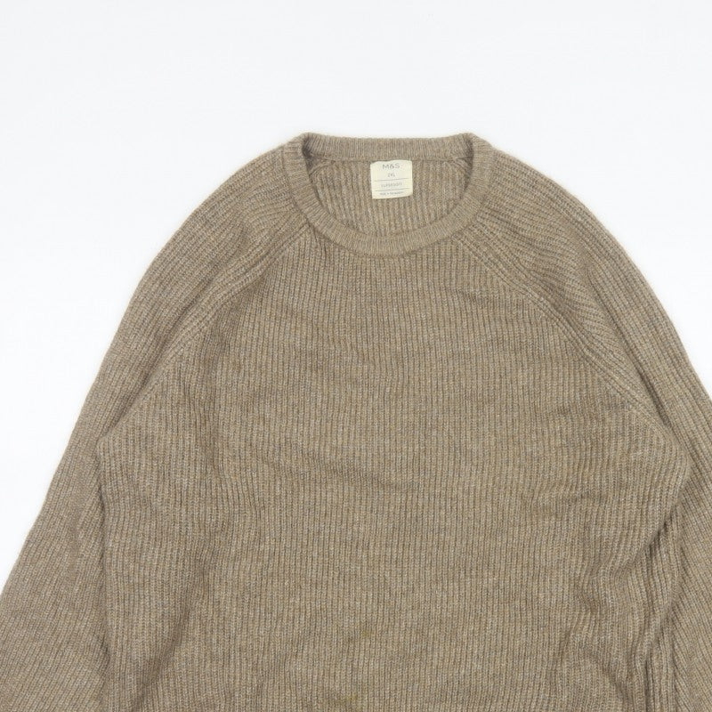 Marks and Spencer Men's Beige 2XL Pullover Crew Neck Ribbed Jumper