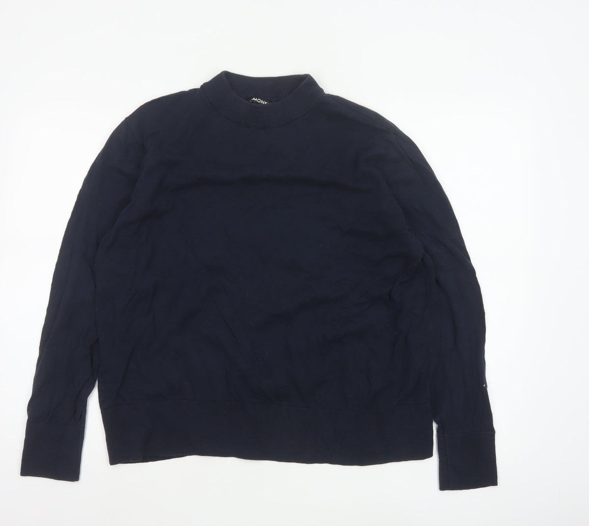 Monki Women Blue XL Cotton Mock Neck Raglan Pullover Jumper