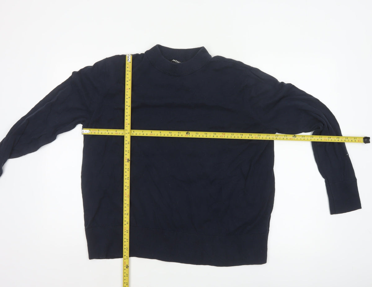 Monki Women Blue XL Cotton Mock Neck Raglan Pullover Jumper