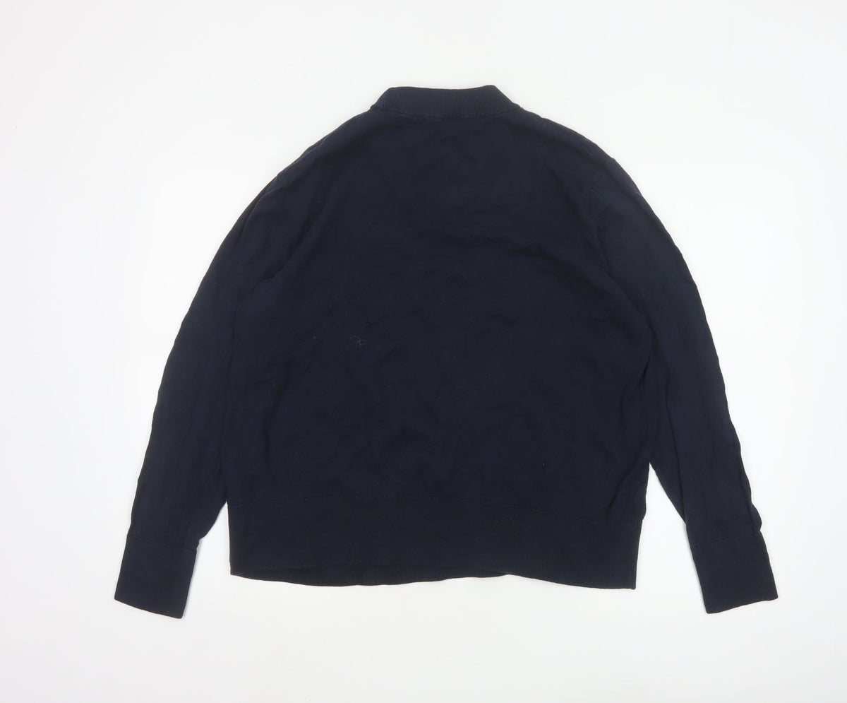 Monki Women Blue XL Cotton Mock Neck Raglan Pullover Jumper