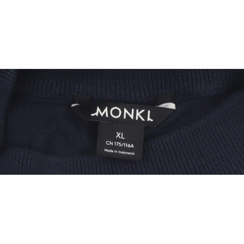 Monki Women Blue XL Cotton Mock Neck Raglan Pullover Jumper