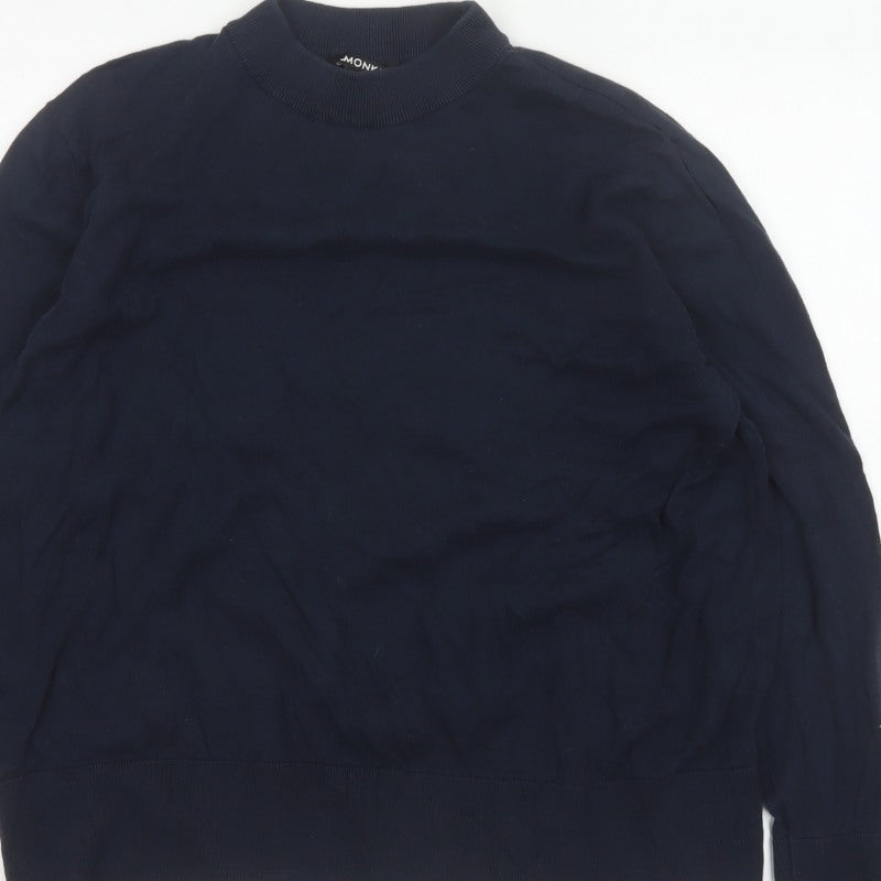Monki Women Blue XL Cotton Mock Neck Raglan Pullover Jumper