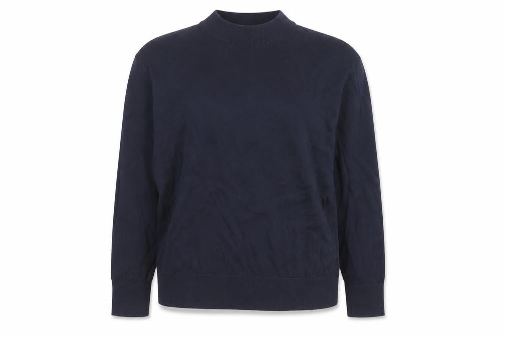 Monki Women Blue XL Cotton Mock Neck Raglan Pullover Jumper
