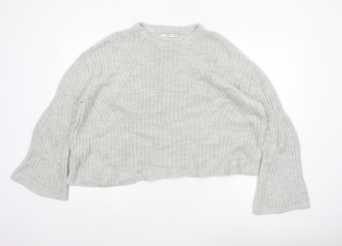Mango Women Grey L Chunky Knit Crew Neck Pullover Jumper