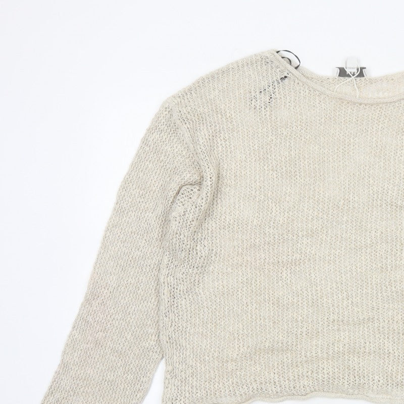 M&S Women Ivory L Open Knit Linen Blend Lightweight Jumper