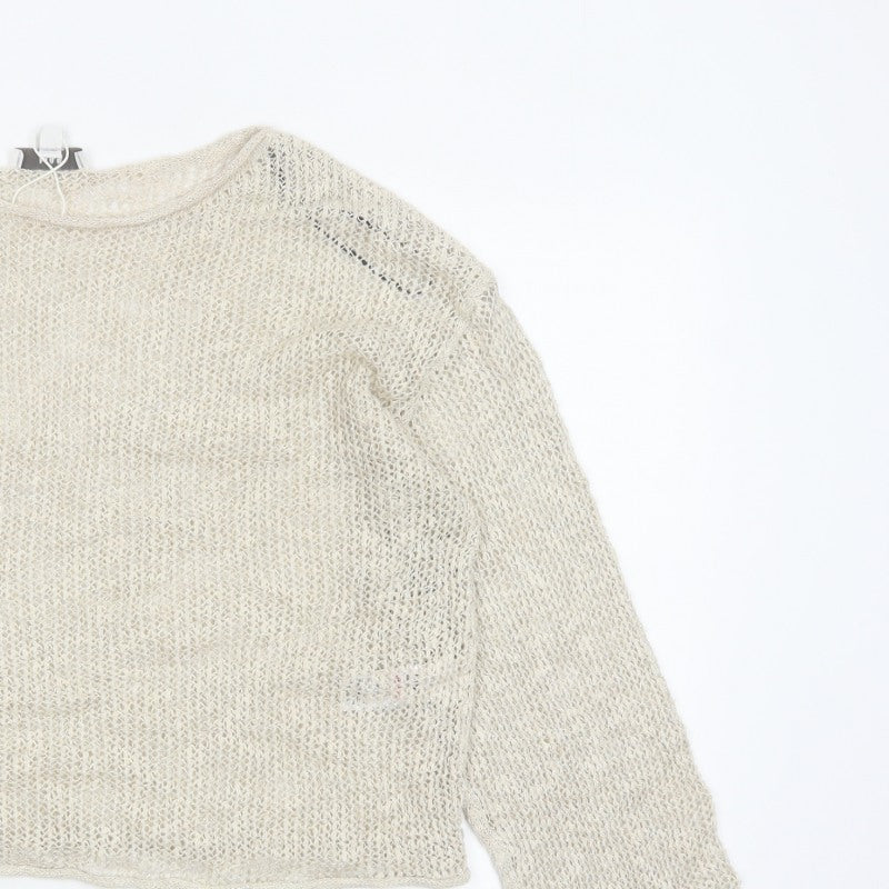 M&S Women Ivory L Open Knit Linen Blend Lightweight Jumper