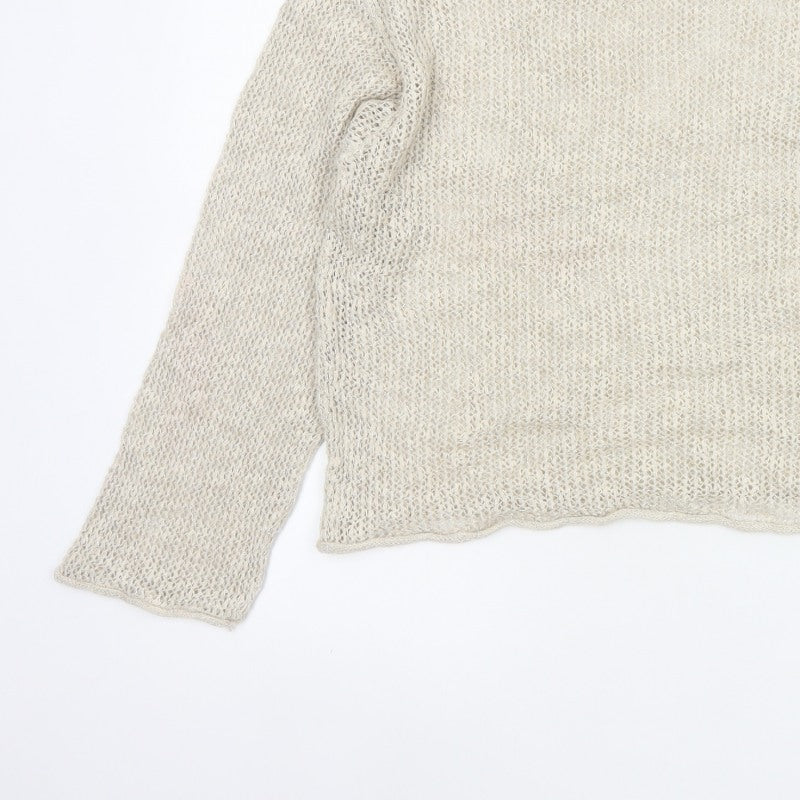 M&S Women Ivory L Open Knit Linen Blend Lightweight Jumper