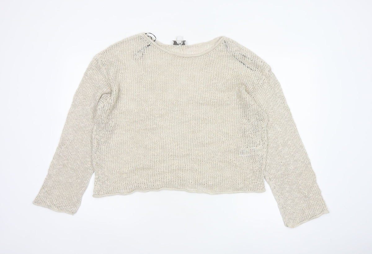 M&S Women Ivory L Open Knit Linen Blend Lightweight Jumper