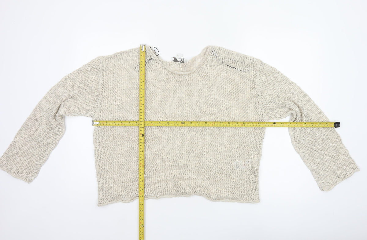 M&S Women Ivory L Open Knit Linen Blend Lightweight Jumper