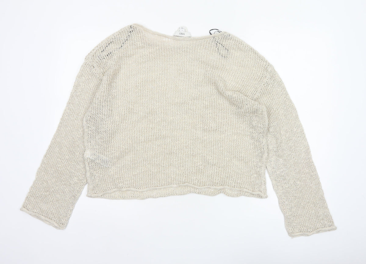 M&S Women Ivory L Open Knit Linen Blend Lightweight Jumper