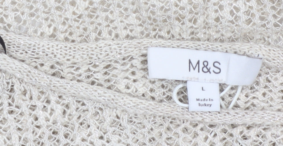 M&S Women Ivory L Open Knit Linen Blend Lightweight Jumper