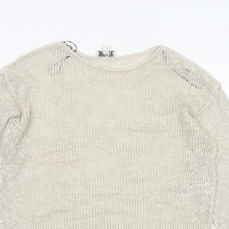 M&S Women Ivory L Open Knit Linen Blend Lightweight Jumper