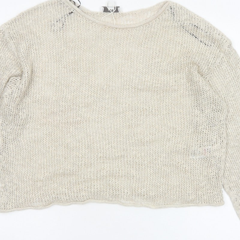 M&S Women Ivory L Open Knit Linen Blend Lightweight Jumper