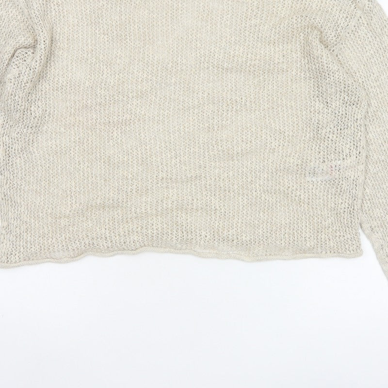 M&S Women Ivory L Open Knit Linen Blend Lightweight Jumper