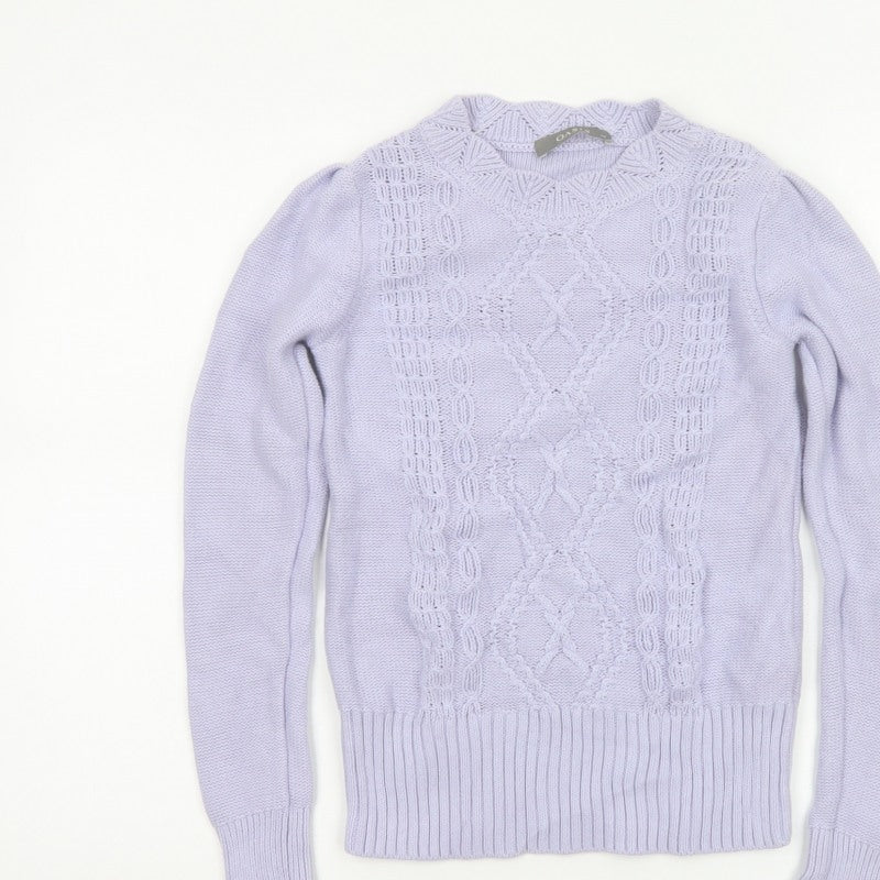 Oasis Women Purple XS Cable Knit Cotton Crew Neck Pullover Jumper