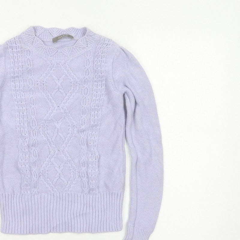 Oasis Women Purple XS Cable Knit Cotton Crew Neck Pullover Jumper