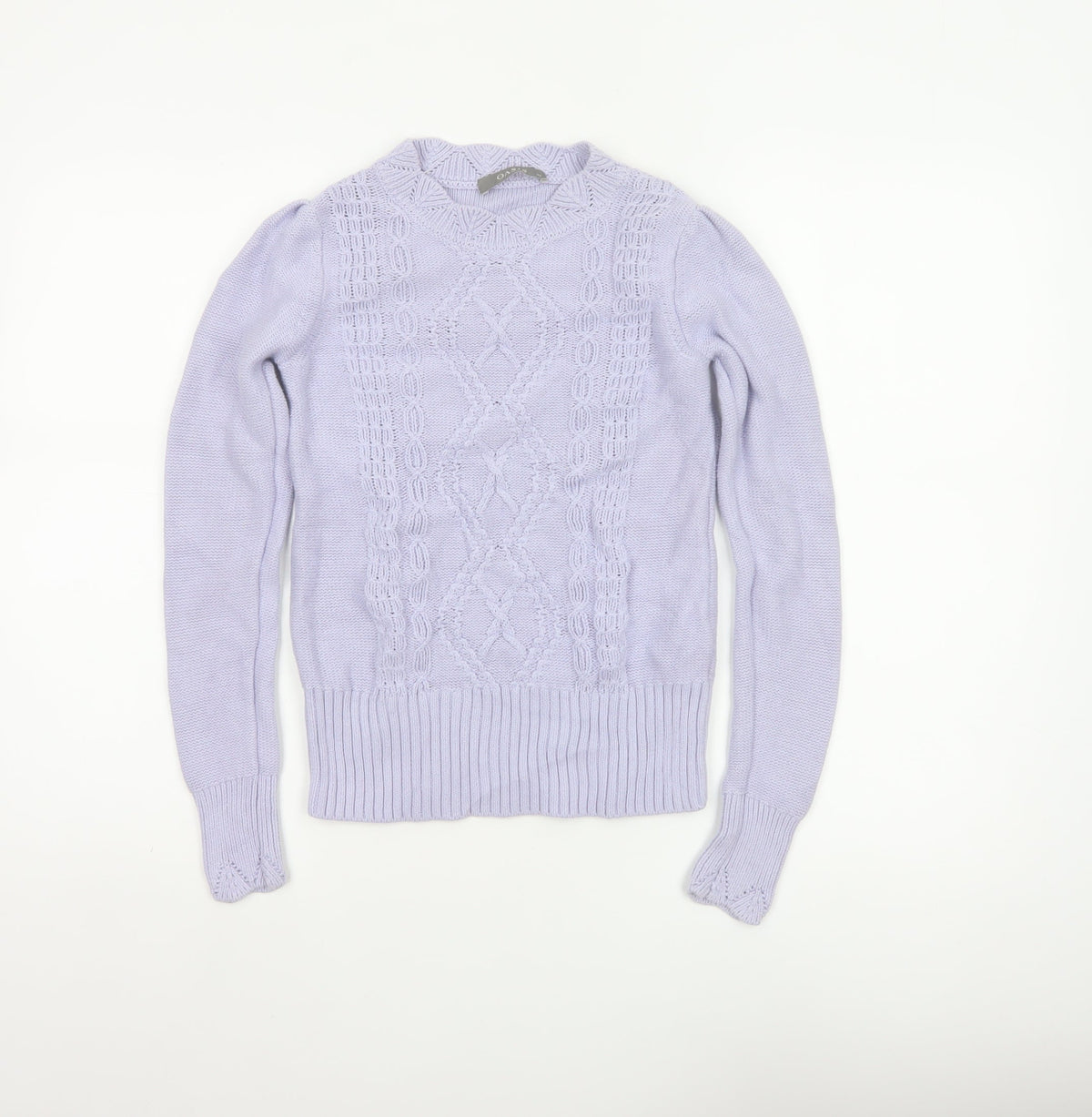 Oasis Women Purple XS Cable Knit Cotton Crew Neck Pullover Jumper